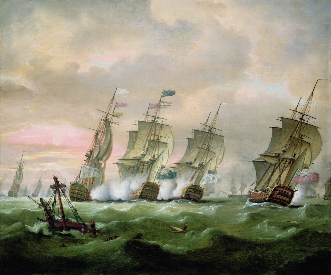 Admiraal Sir Edward Hawke verslaat admiraal M. de Conflans in de Baai van Biscaye door Thomas Luny