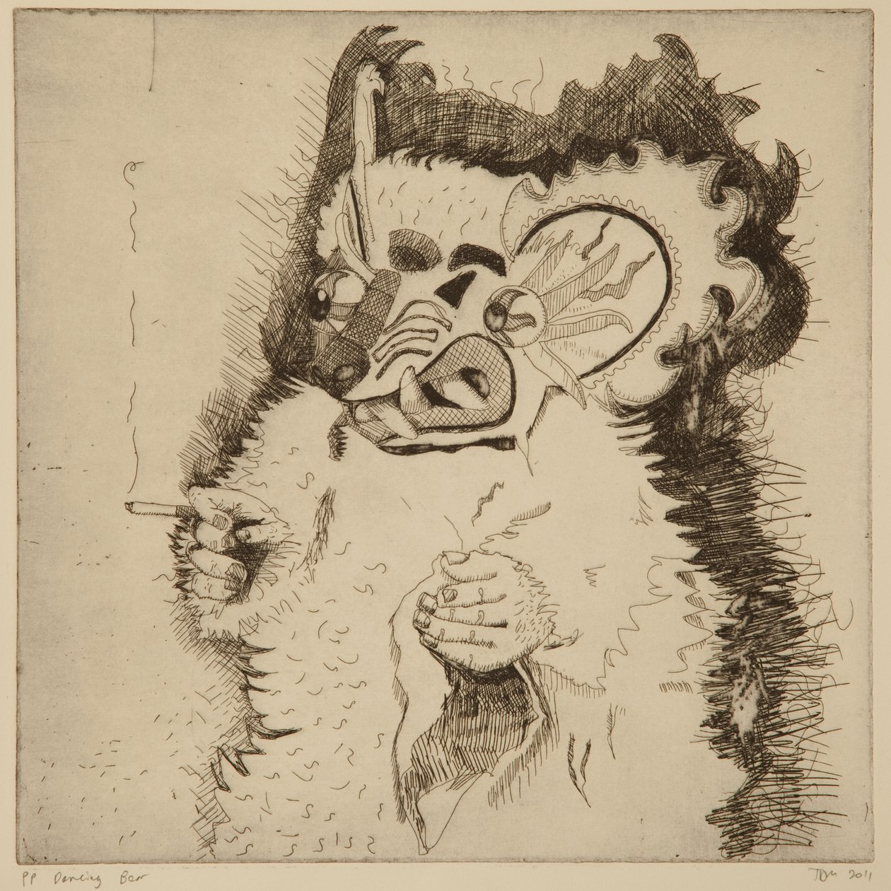 Dansende beer, proefdruk voor aquatint door Thomas MacGregor