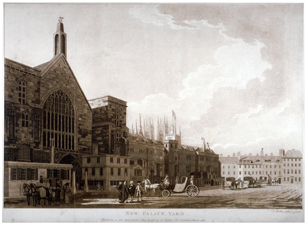 New Palace Yard en de ingang van Westminster Hall, Londen, 1782 door Thomas Malton II