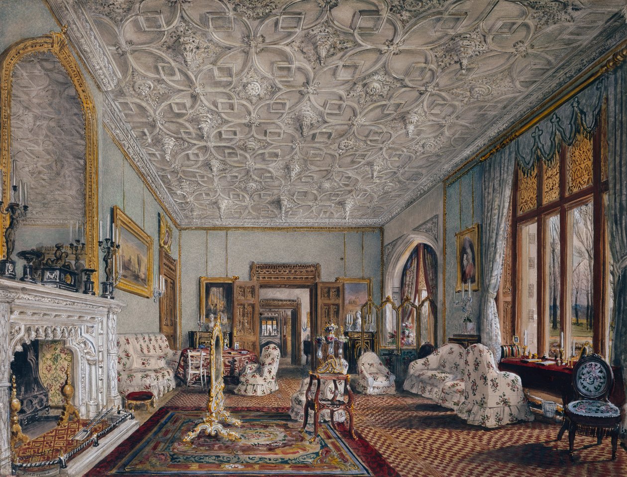 Salon in Gotische Stijl, ca.1850 door Thomas Mann Baynes