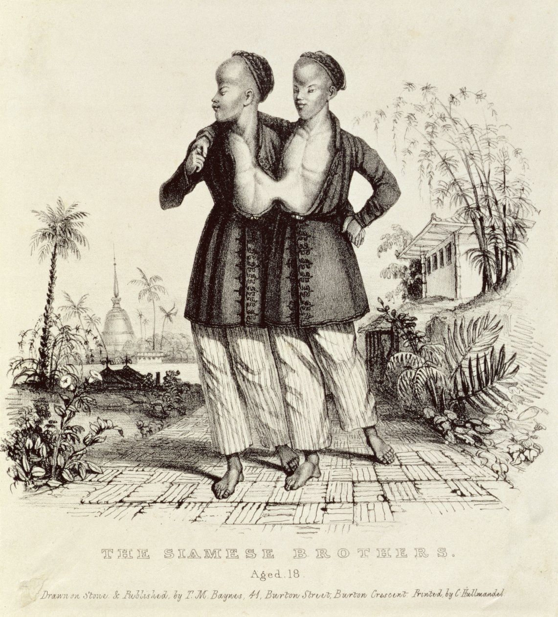 De Siamese broers, 18 jaar oud, gedrukt door Charles Hullmandel, ca. 1829 door Thomas Mann Baynes