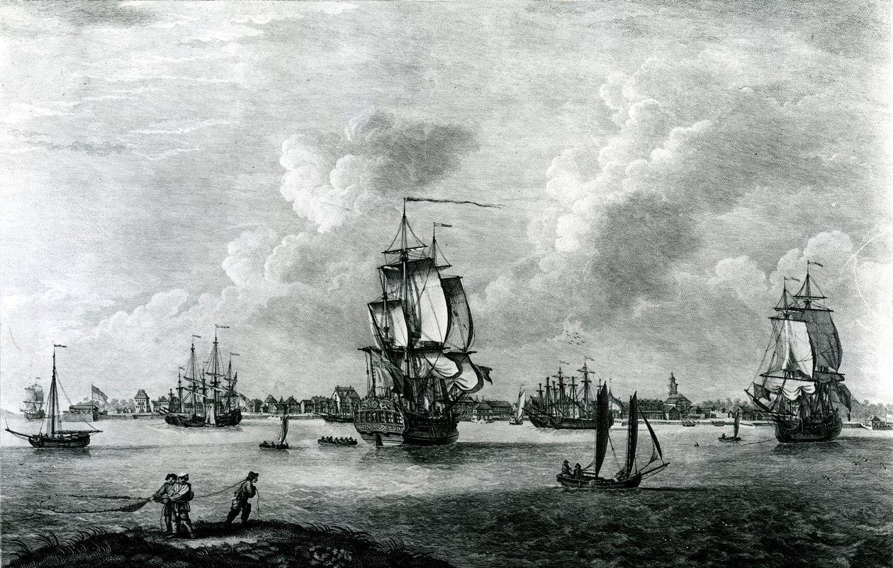 Een uitzicht op Charles Town, de hoofdstad van South Carolina in Noord-Amerika, gegraveerd door Pierre Charles Canot door Thomas Mellish