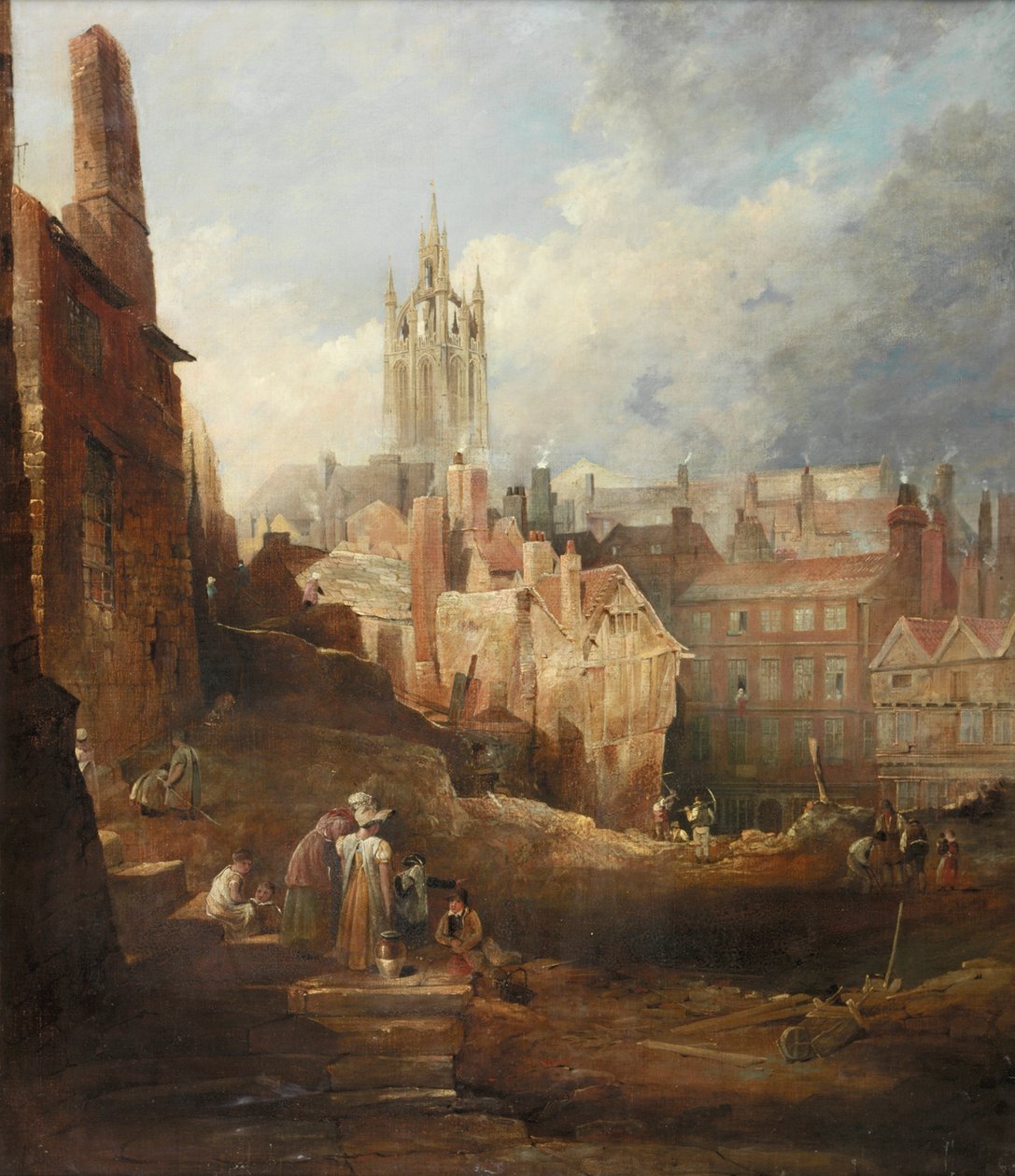 Opgravingen voor de High Level Bridge, Newcastle upon Tyne, c.1846 door Thomas Miles Richardson