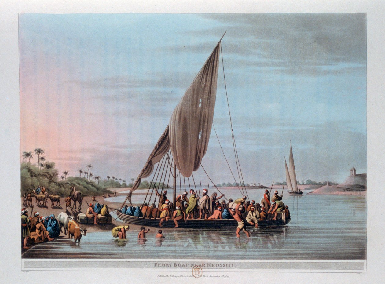 Veerboot bij Nedssili, Egypte, 1801 door Thomas Milton