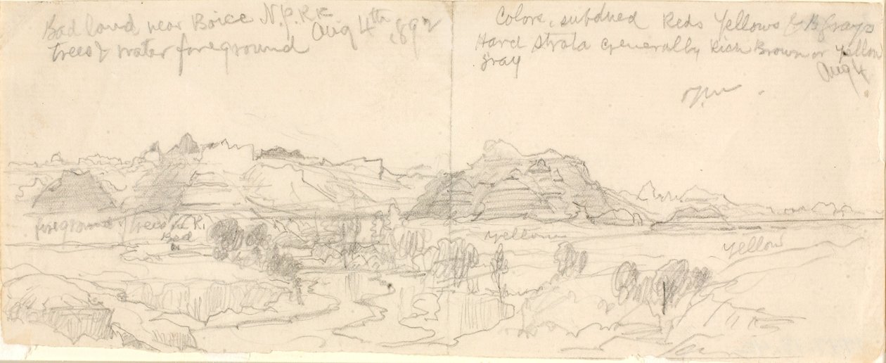 Bad Lands bij Boise, N.P.R.R. (No. Pacific Railroad) door Thomas Moran