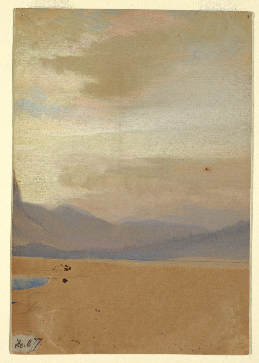 Tekening, Amerikaanse vlakte met bergketen in de verte, vóór 1872 door Thomas Moran