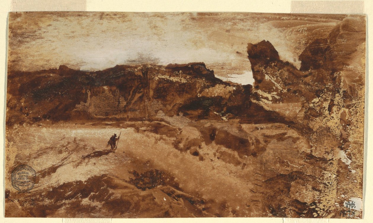Tekening, In de woestijn, Arizona, 1878 door Thomas Moran