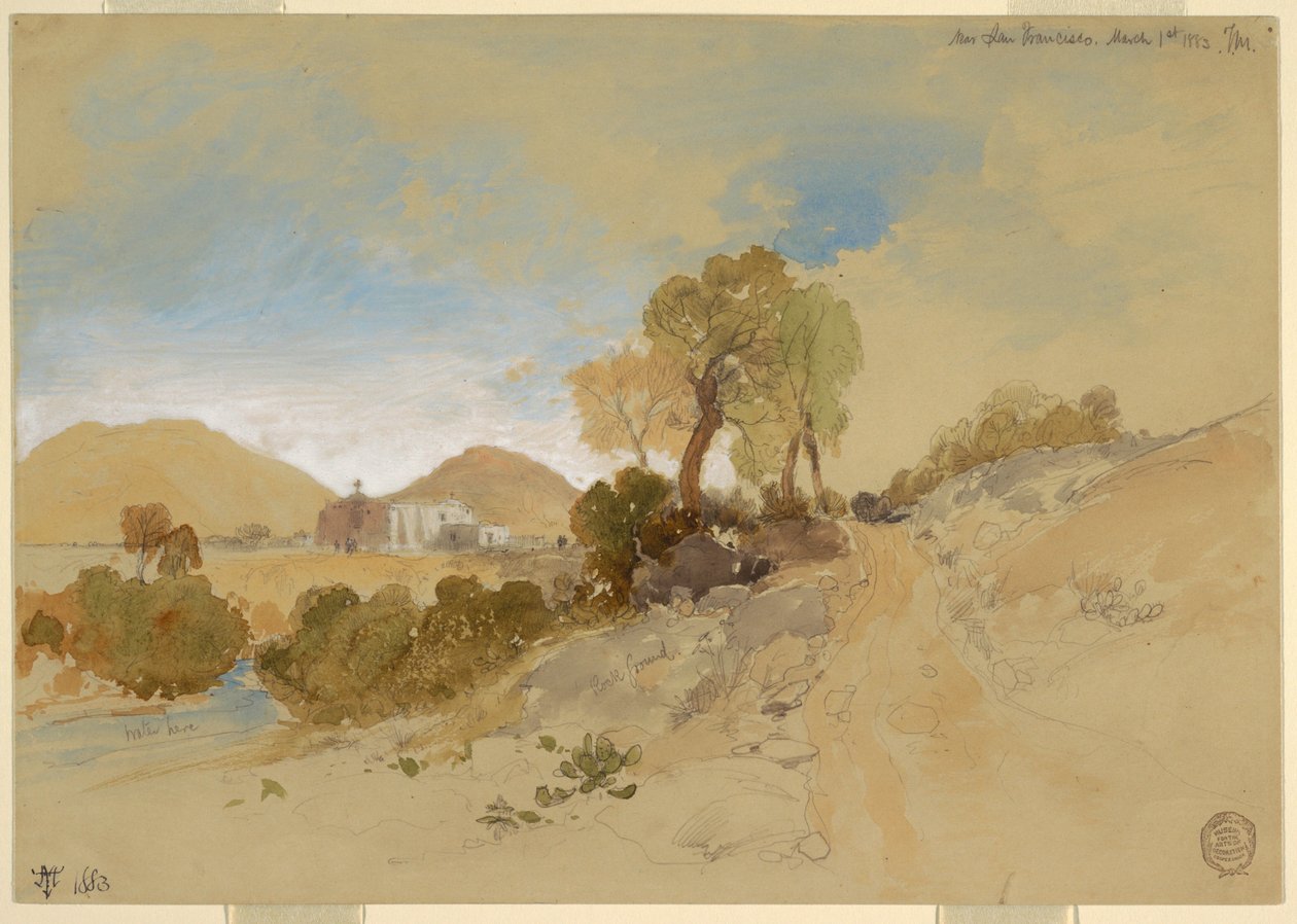 Tekening, bij San Francisco, Mexico, 1 maart 1883 door Thomas Moran