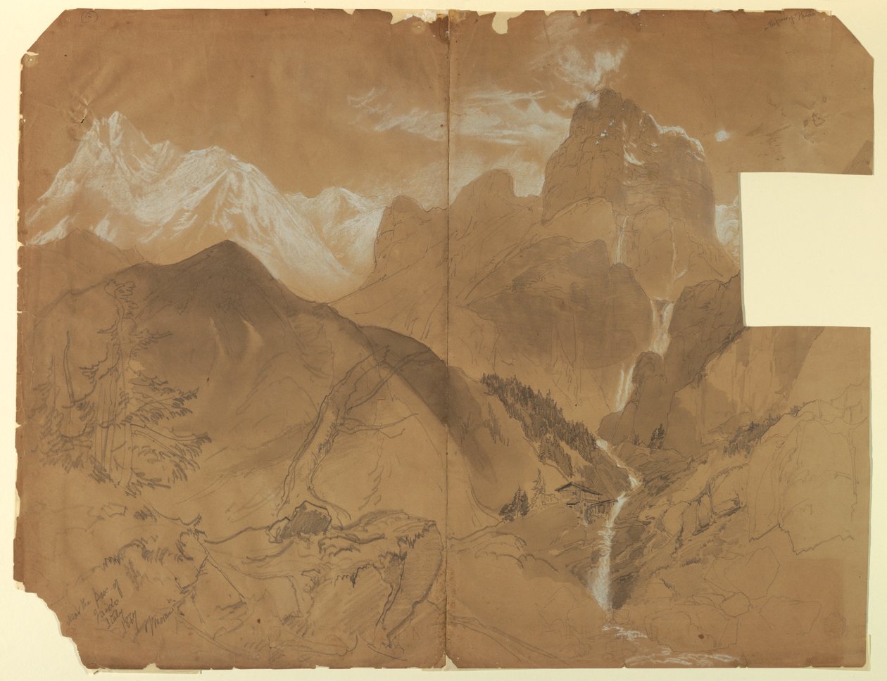 Tekening, Bij de Pas van Faido, Italië, 1867 door Thomas Moran