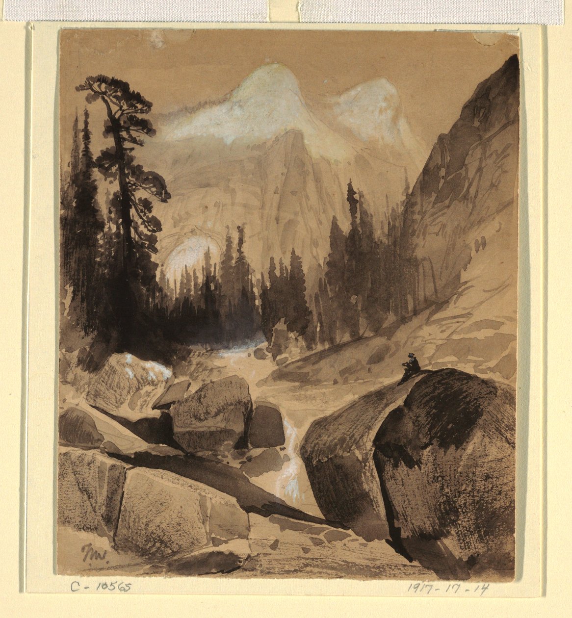 Tekening, De noordelijke koepel, Yosemite, Californië, 1872 door Thomas Moran