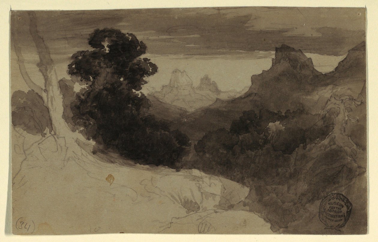 Tekening, Uitzicht op de Tetons, Wyoming, 1874 door Thomas Moran