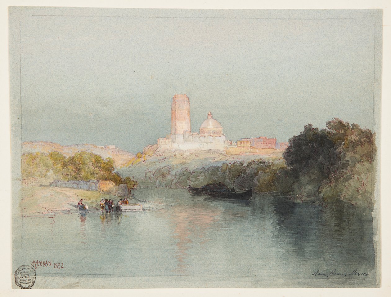 Hacienda aan de Lerma-rivier, San Juan, Mexico door Thomas Moran