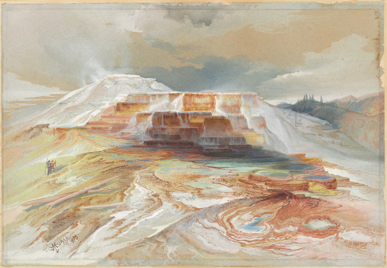 Warmwaterbronnen van de Gardiner River, Yellowstone door Thomas Moran