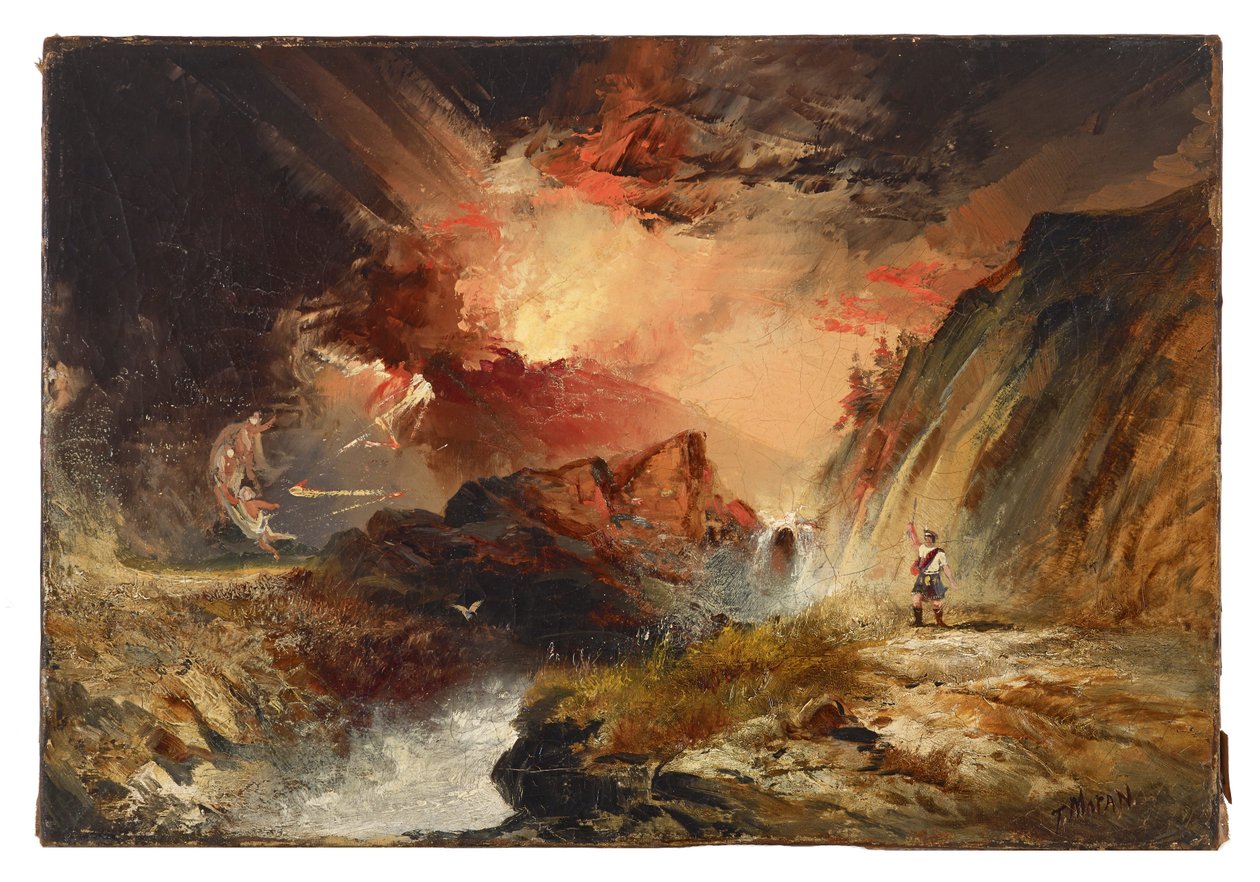 Macbeth en de heksen (mogelijk Hooglandfantasie) door Thomas Moran