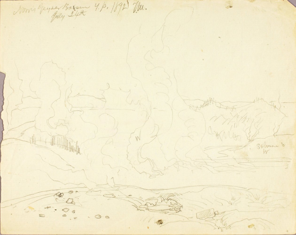 Norris Geiserbekken, Yellowstone Park door Thomas Moran