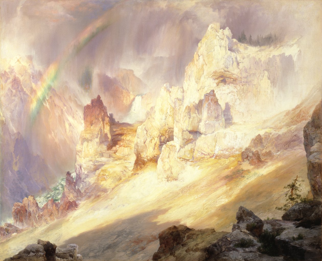 Regenboog boven de Grand Canyon van de Yellowstone door Thomas Moran