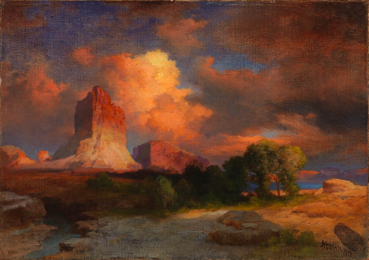 Wolk bij zonsondergang, Green River, Wyoming door Thomas Moran