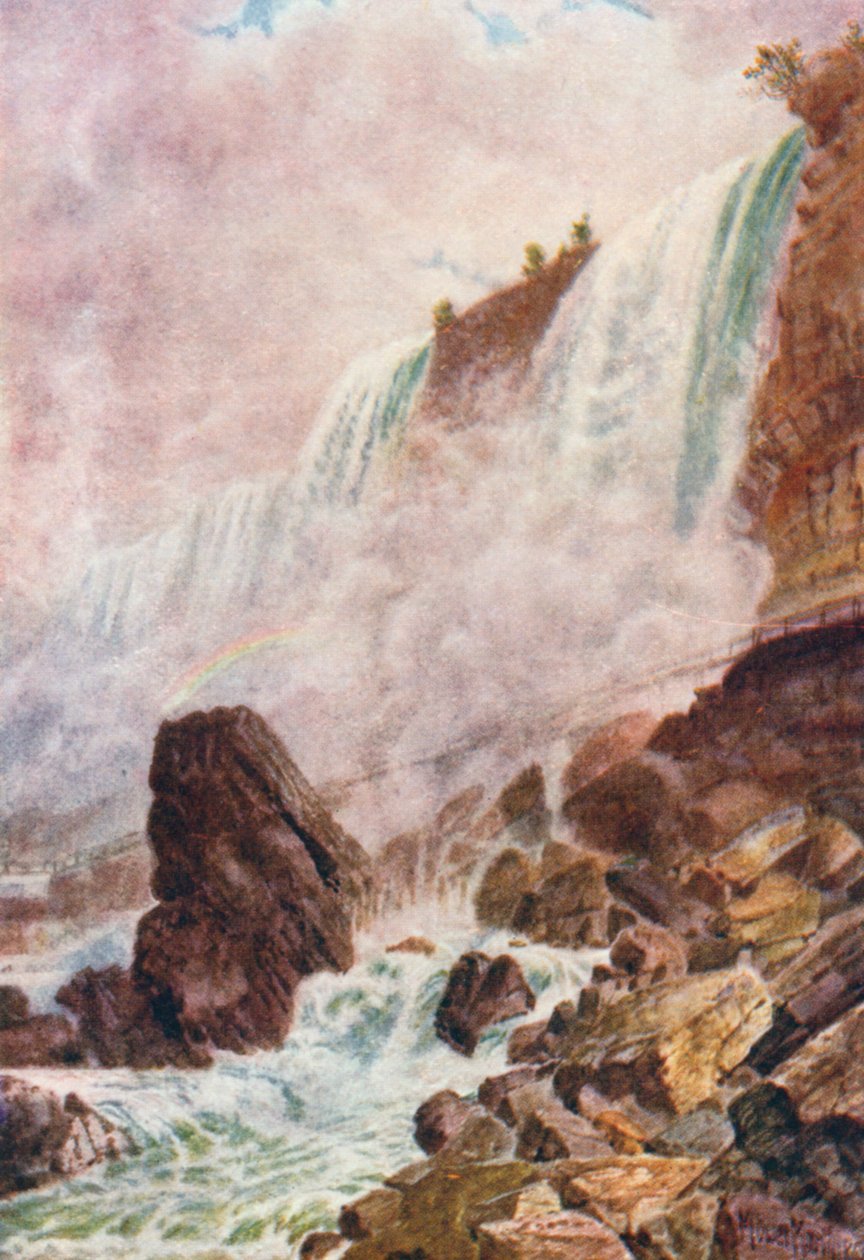 Niagara watervallen (kleurenlitho) door Thomas Mower Martin