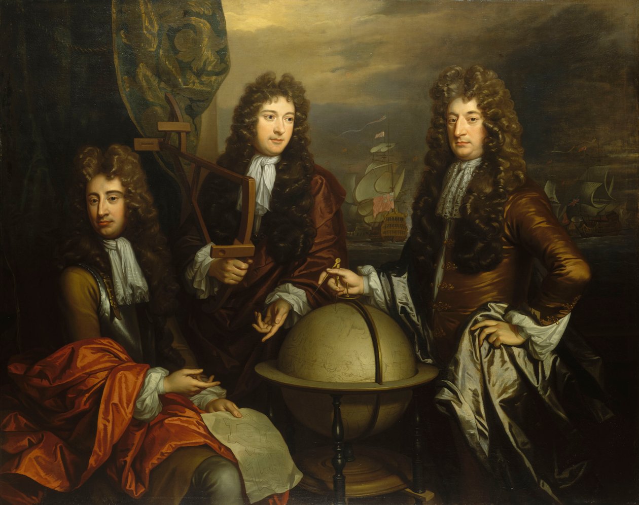 John Benbow (1653-1702), Sir Ralph Delavalle (circa 1645-1707) en Thomas Phillips (circa 1635-1693) door Thomas Murray