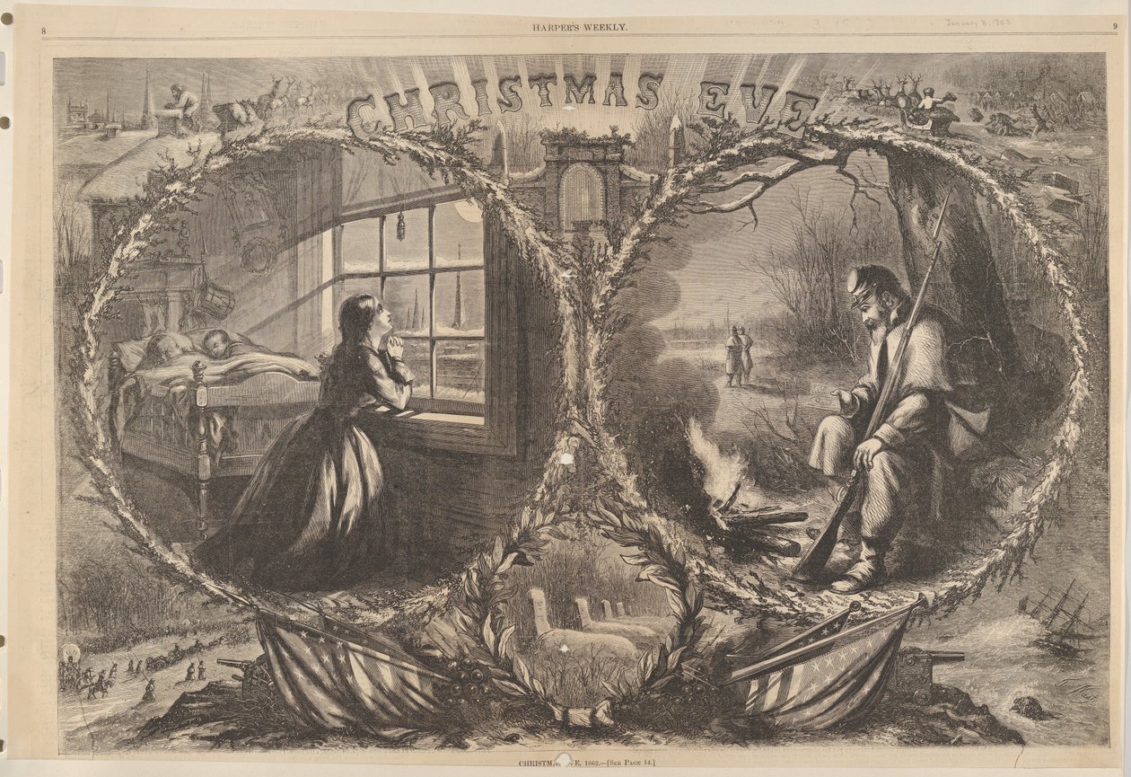 Kerstavond, uit Harpers Weekly door Thomas Nast