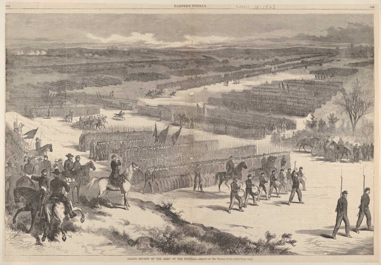 Grote Parade van het Leger van de Potomac - Getekend door Mr. Thomas Nast van Harpe door Thomas Nast