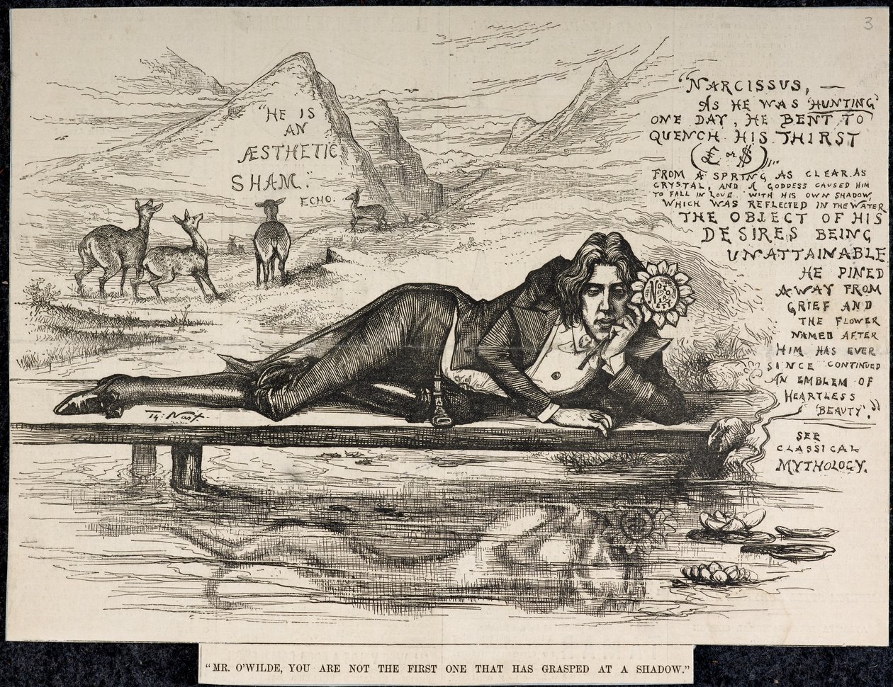 Oscar Wilde als Narcissus (met inscriptie) (gravure) door Thomas Nast