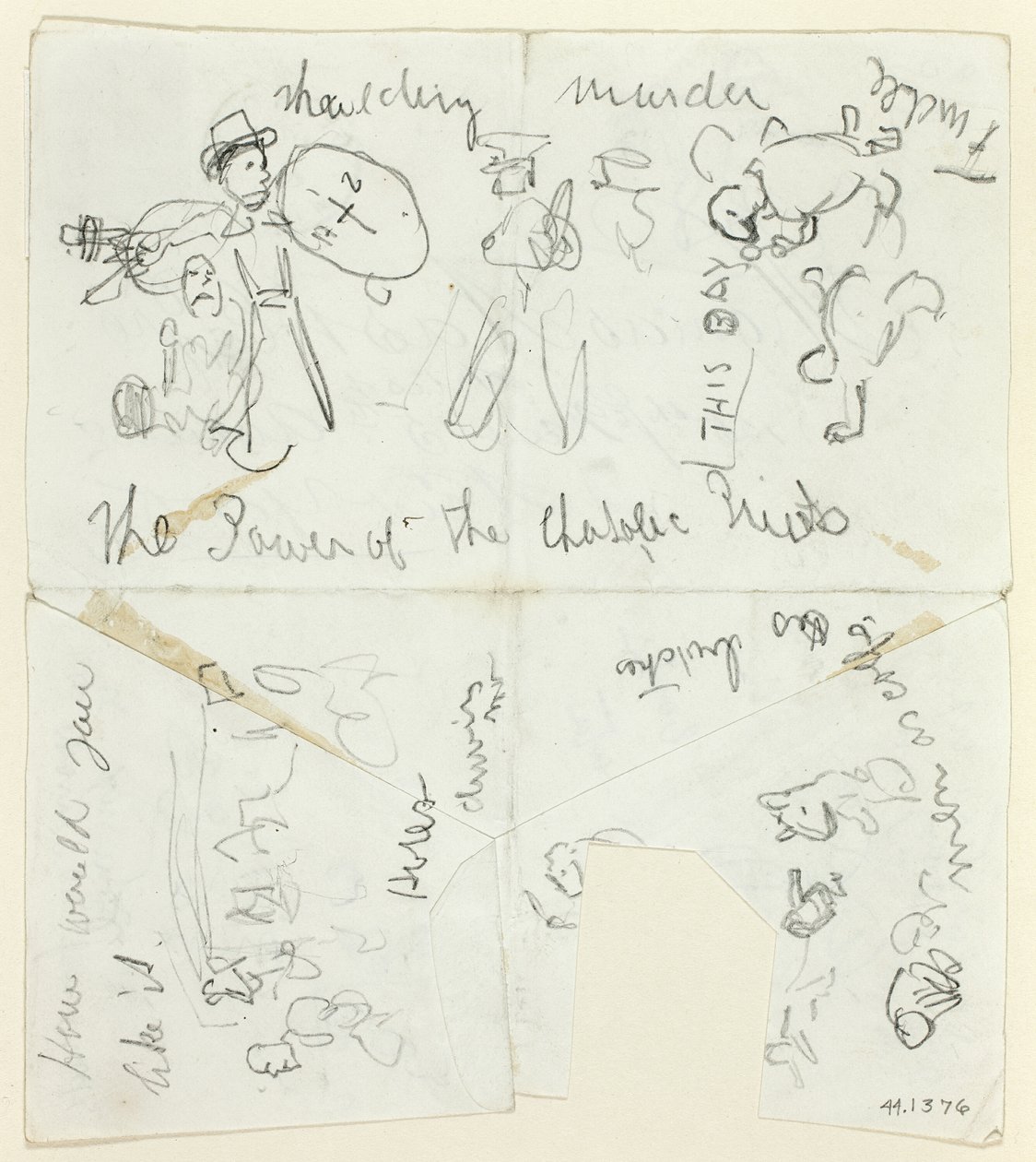 Blad met schetsen: De macht van de katholieke priesters (recto); Sheet of Sketches (verso) door Thomas Nast