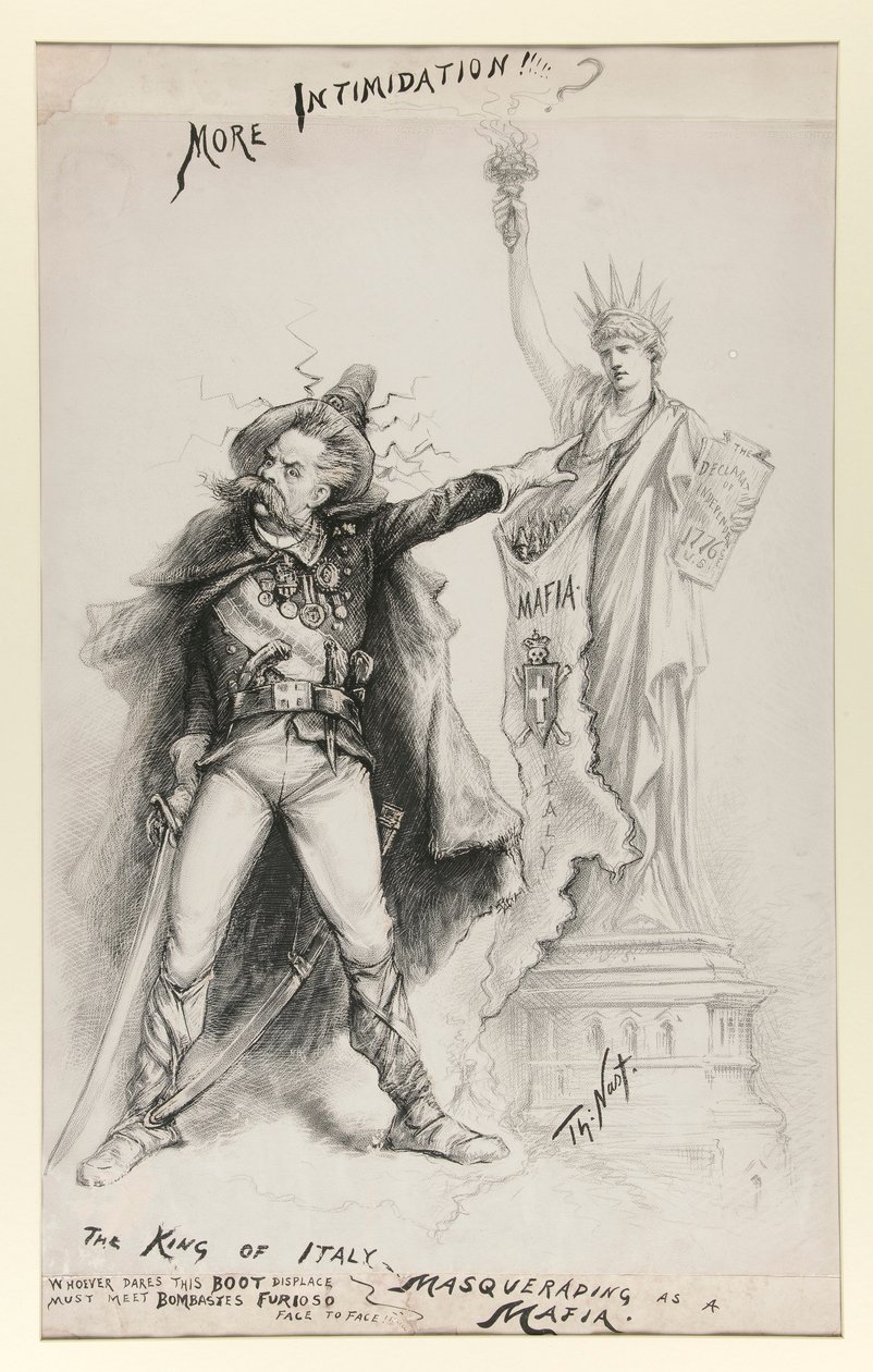 De koning van Italië vermomd als een maffia door Thomas Nast