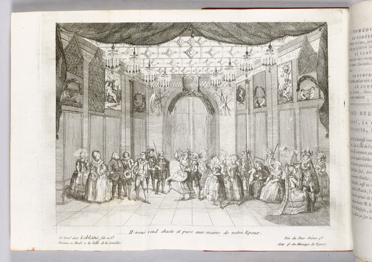 "Il vous rend chaste et pure aux mains de votre Epoux", illustratie uit "The Marriage of Figaro" door Pierre Augustin Caron de Beaumarchais, 1784 door Thomas Naudet