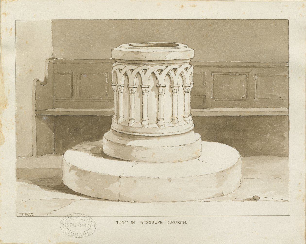 Doopvont in Biddulph (Nieuwe) Kerk door Thomas Peploe Wood