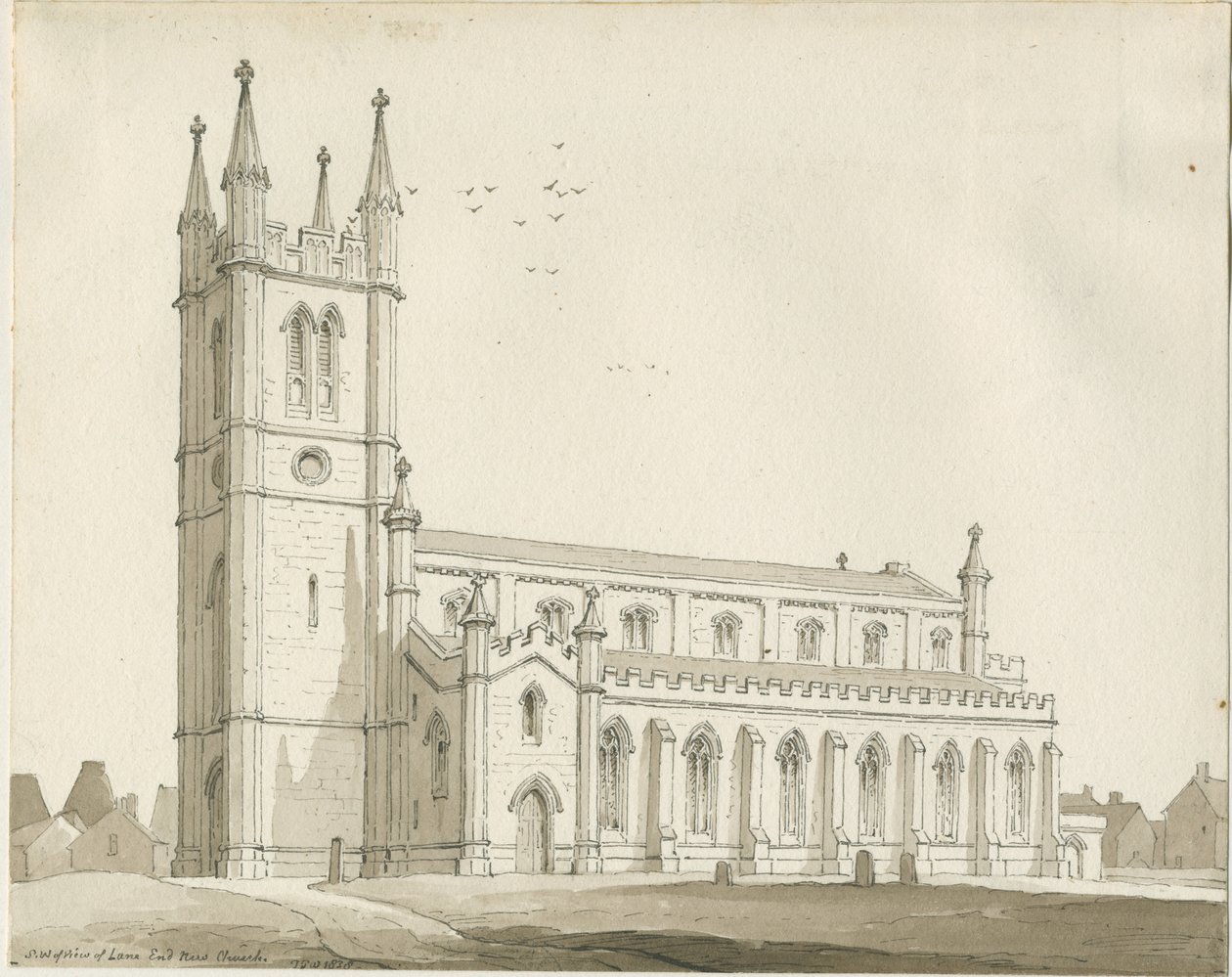 Lane End - Nieuwe Kerk: sepia tekening door Thomas Peploe Wood