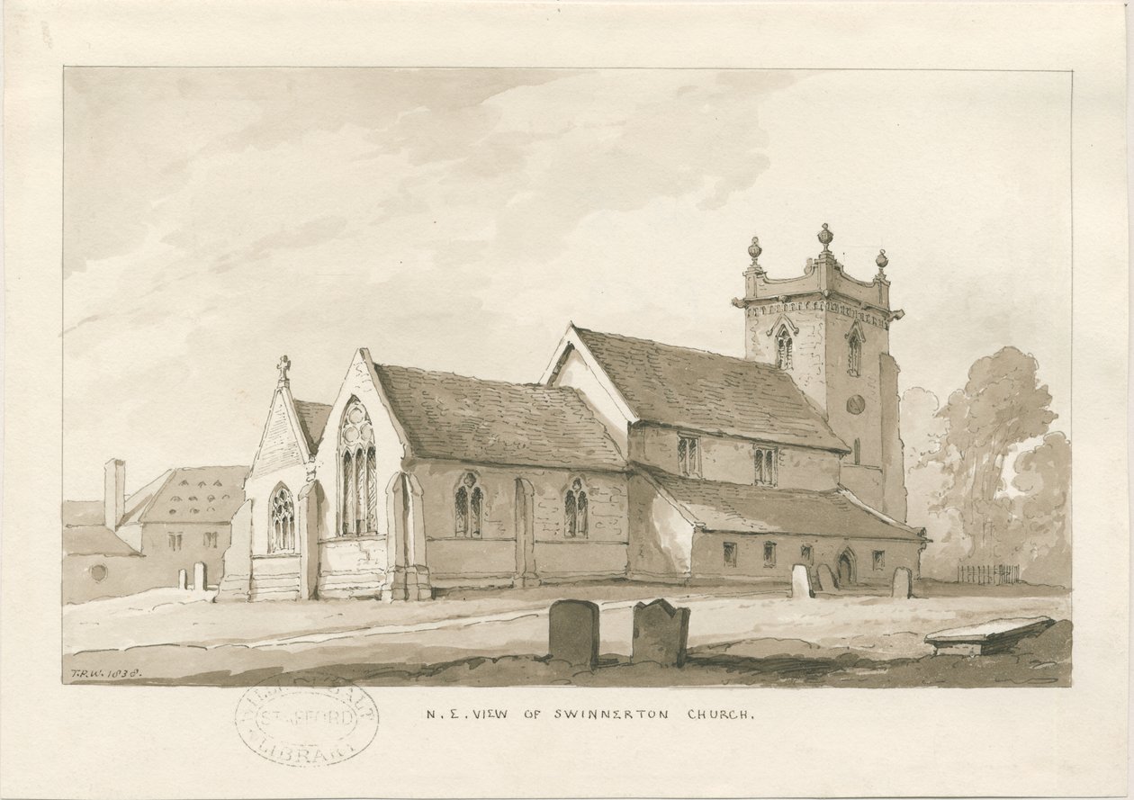 Swynnerton Kerk, 1838 door Thomas Peploe Wood