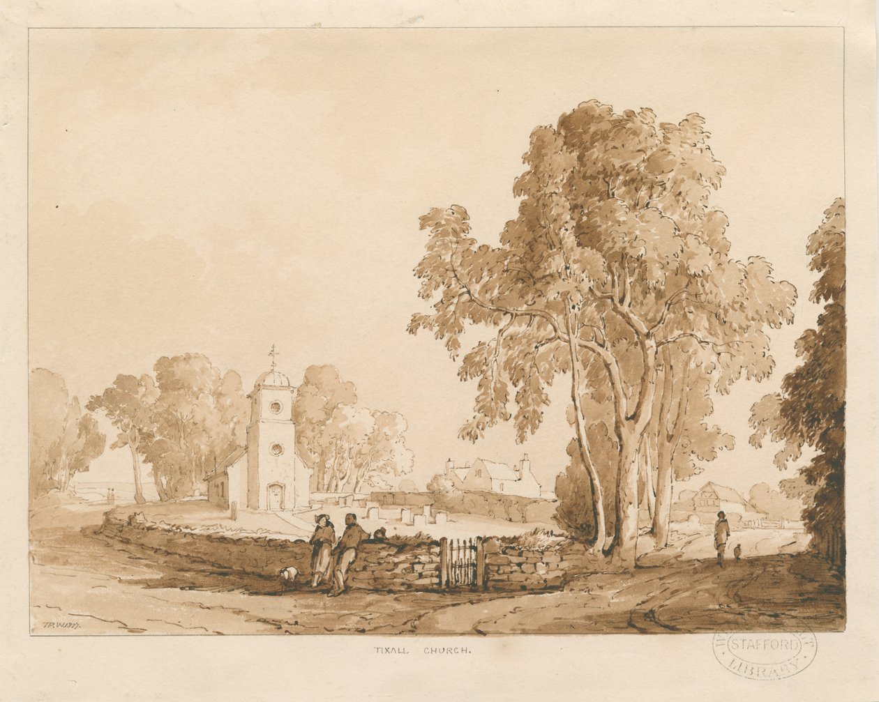 Tixall Kerk, 1837 door Thomas Peploe Wood