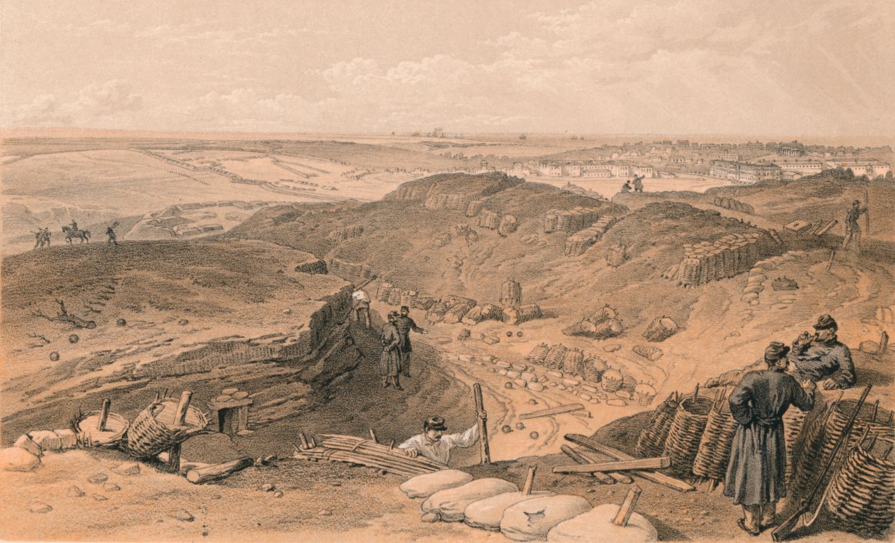 Sloot van de Malakoff, Batterij Gervais, en Achterkant van Redan, 1856 door Thomas Picken