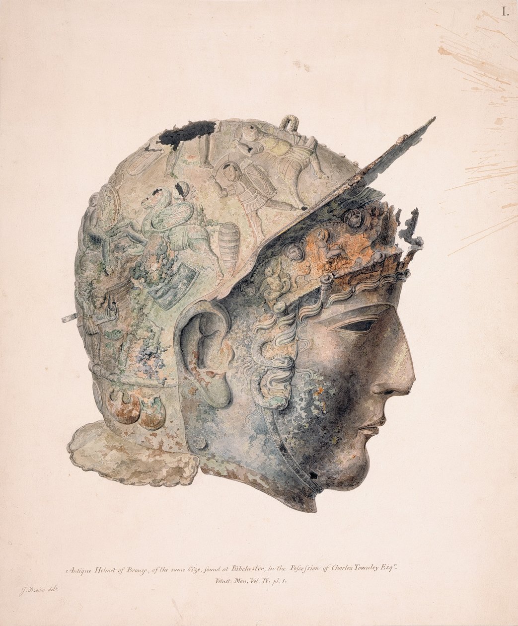 Tekening van de Ribchester Helm door Thomas Richard (attr. to) Underwood