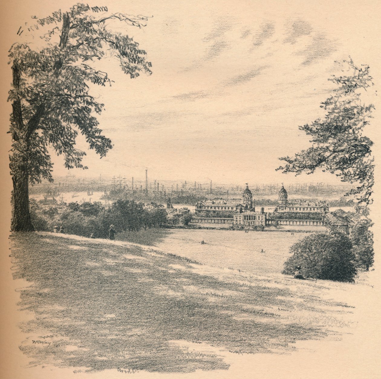 Greenwich Palace vanaf Observatory Hill door Thomas Robert Way