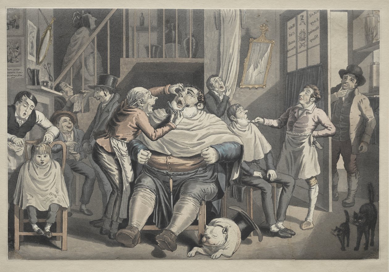 Een kapperszaak door Thomas Rowlandson