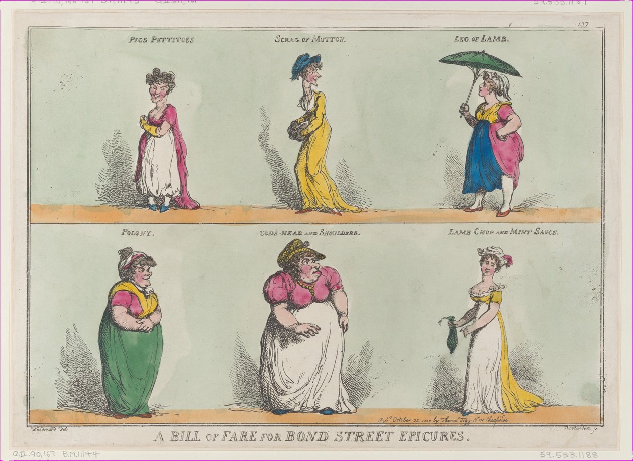 Een Menu voor Bond Street Fijnproevers!!, 25 oktober 1808 door Thomas Rowlandson