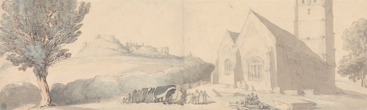 Een begrafenis in Carisbrooke, Isle of Wight door Thomas Rowlandson