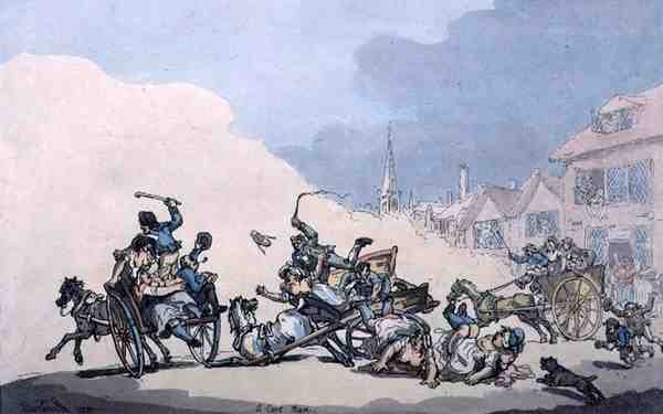 Een Kartrace, uitgegeven door William Holland door Thomas Rowlandson