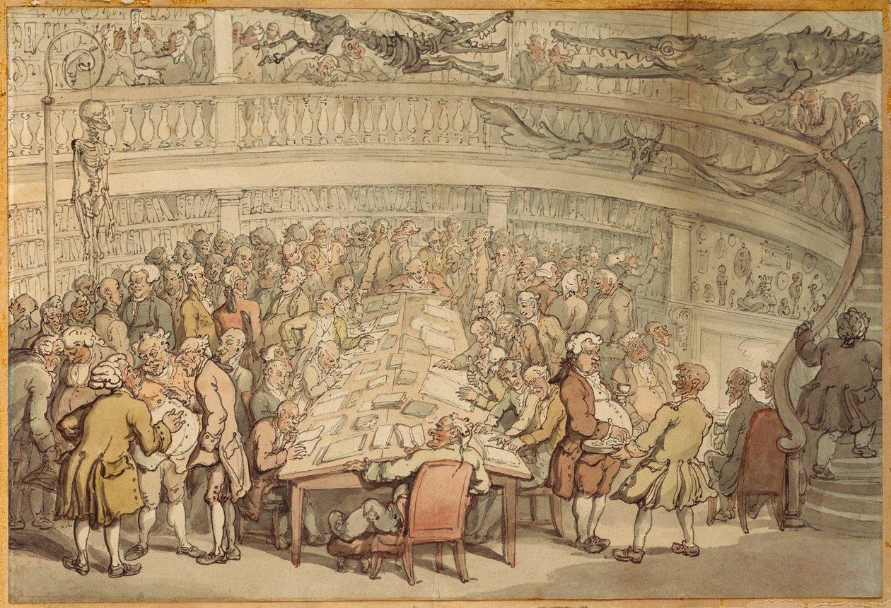 Een gesprek in de "Surgeons Hall", Old Bailey, Londen door Thomas Rowlandson