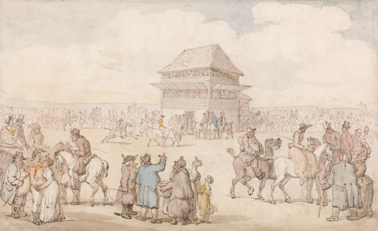 Een drukbezochte paardenrace door Thomas Rowlandson