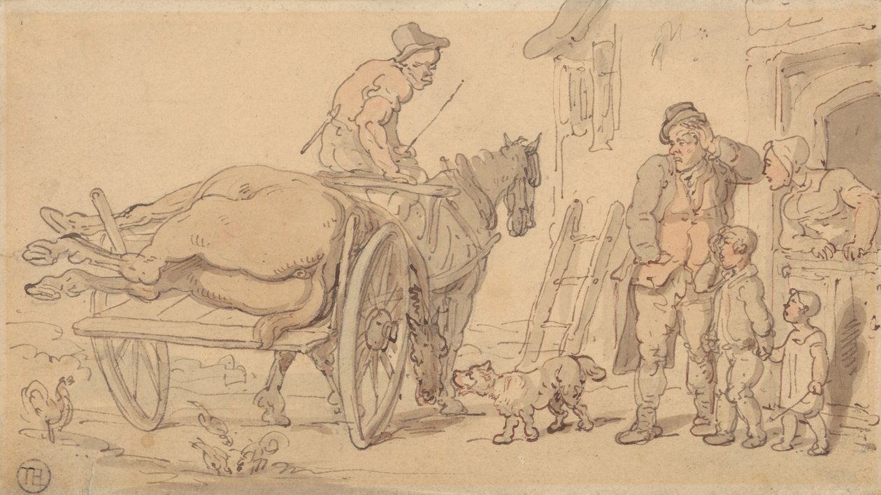 Een dood paard op een knakkerskar door Thomas Rowlandson