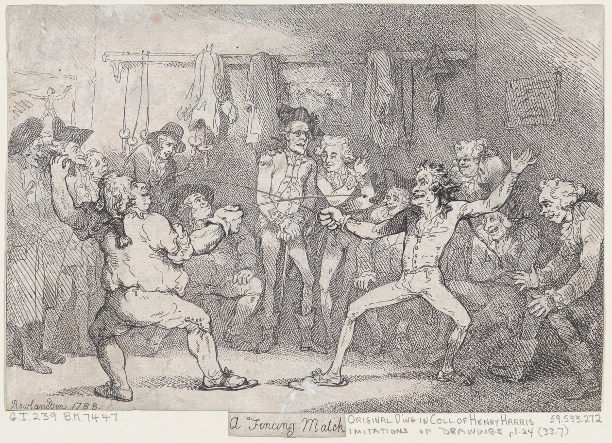 Een schermwedstrijd door Thomas Rowlandson