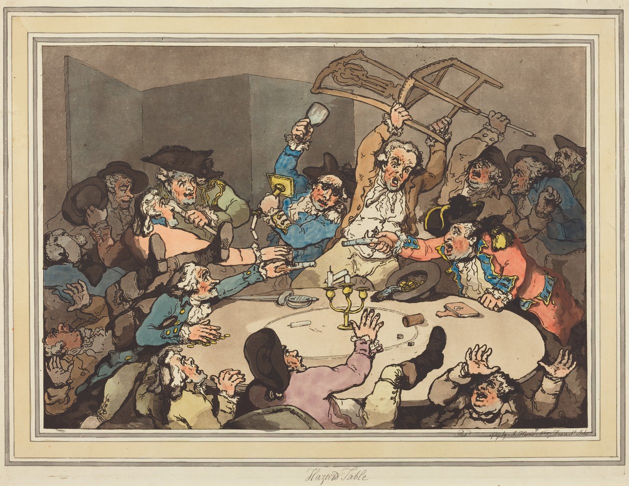 Een kick-up aan een Hazard-tafel door Thomas Rowlandson