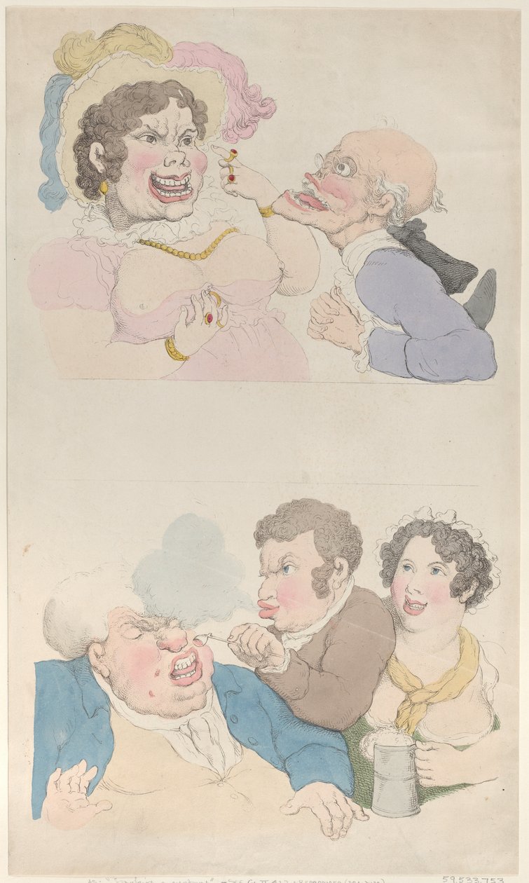 Een Man Verleid door een Vrouw, en een Klant Roken door Thomas Rowlandson