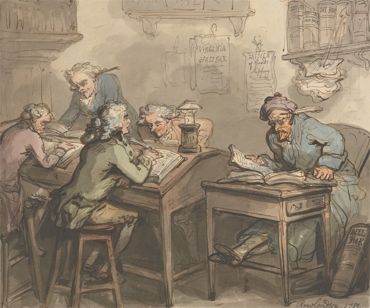 Het kantoor van een handelaar door Thomas Rowlandson