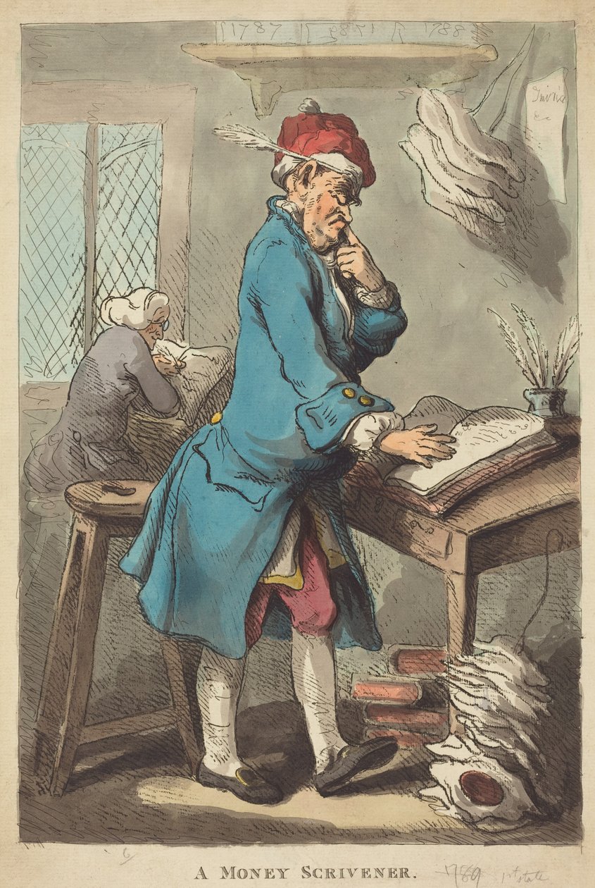 Een geldschrijver door Thomas Rowlandson