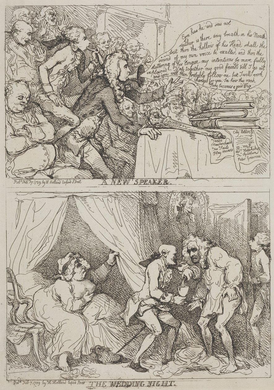 Een nieuwe spreker – De huwelijksnacht door Thomas Rowlandson