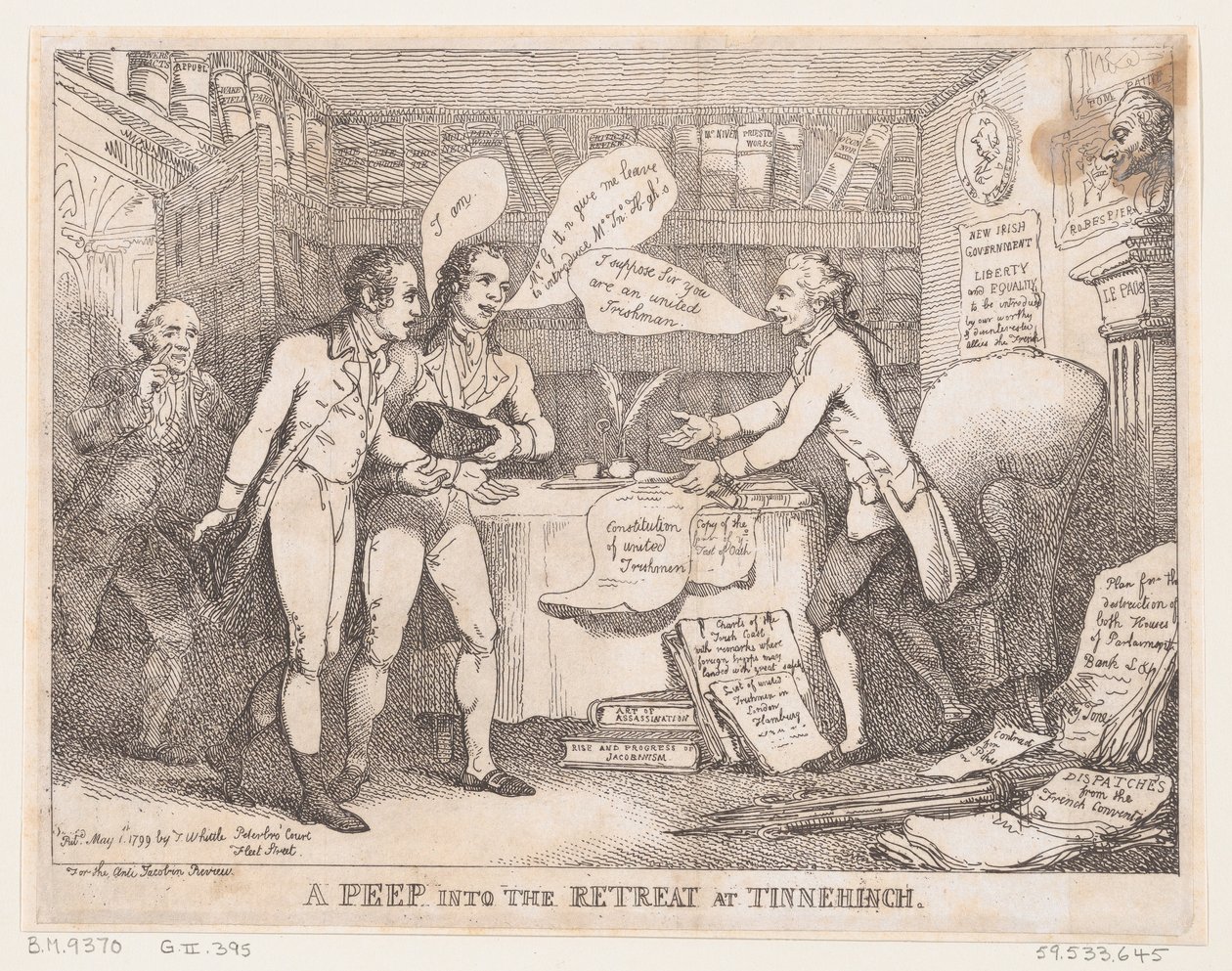 Een kijkje in de retraite bij Tinnechurch United Irish door Thomas Rowlandson